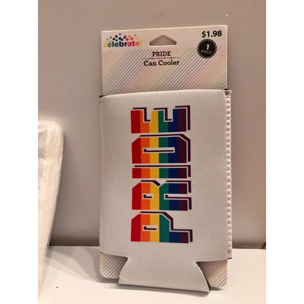 Celebrate! Pride Rainbow Can Cooler & Napkin Set LGBT LGBTQ+‎ Party